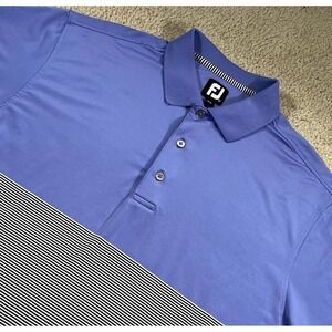 Footjoy FJ Mens Large Purple Black Performance Golf Polo Shirt Striped Light